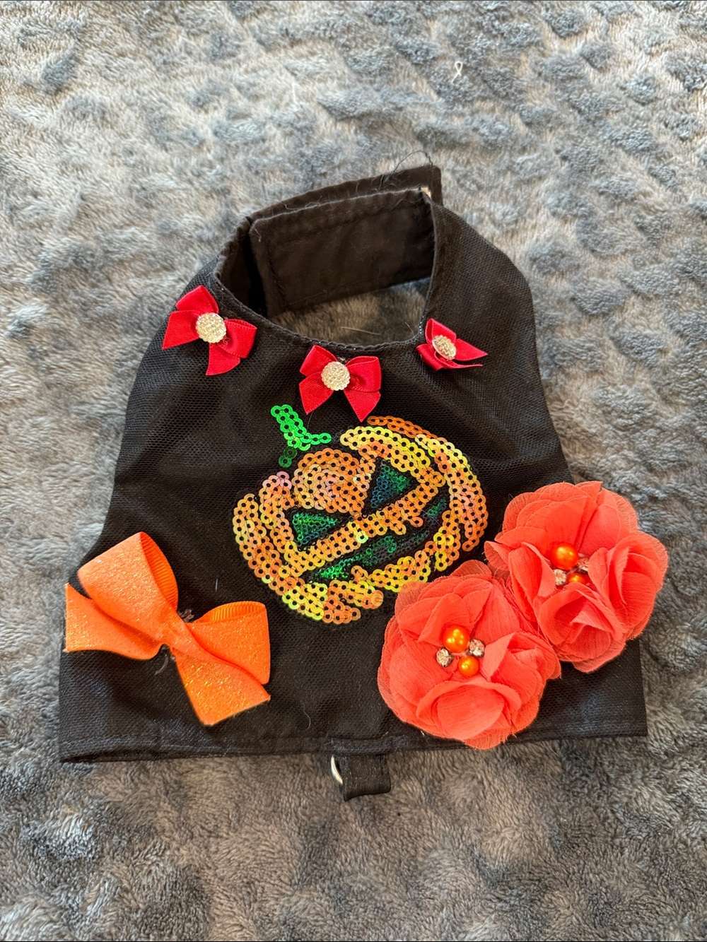 Black Sequin Pumpkin Pet Costume Harness with Orange Accents